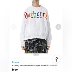 Burberry Archive Rainbow Logo Crewneck 100% Cotton Made in Italy Size M